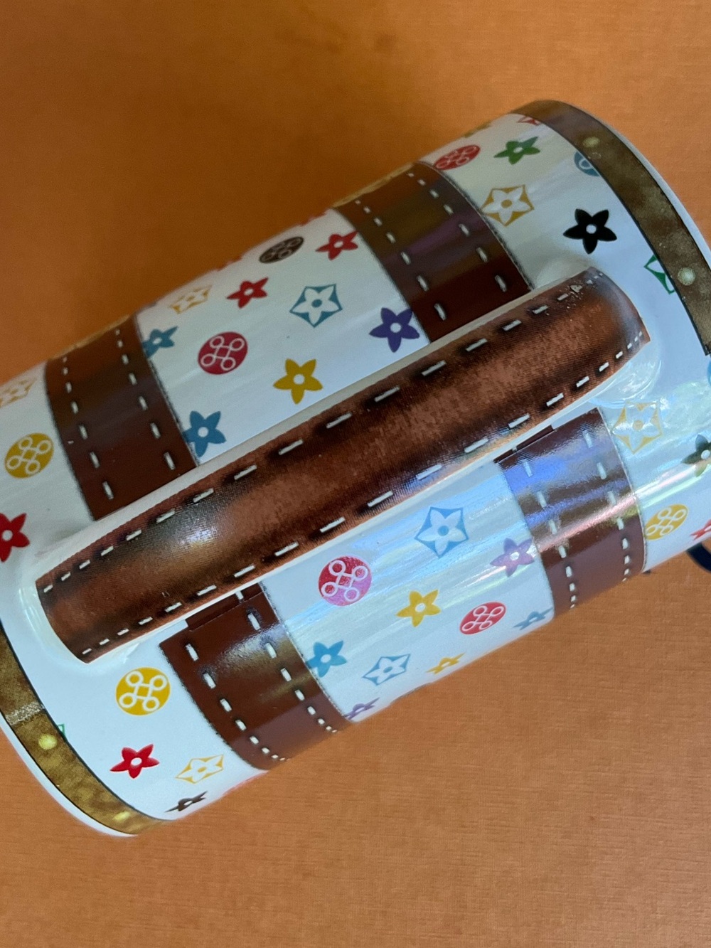 White Mini Coffees Mug Trunk with Multicolor Monogram Print - Picture 9 of 10